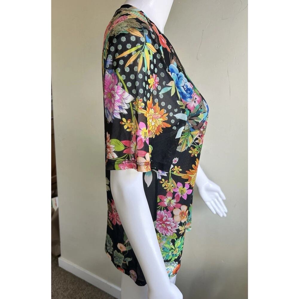 Johnny Was Workshop XL Floral Mesh Top Sheer Boho Layering Tee Butterfly - Picture 3 of 10